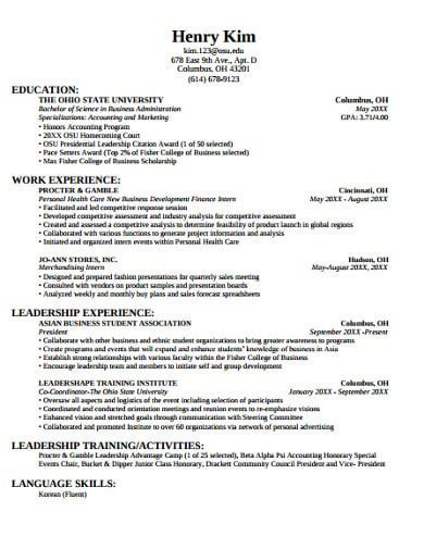 fisher college of business resume template